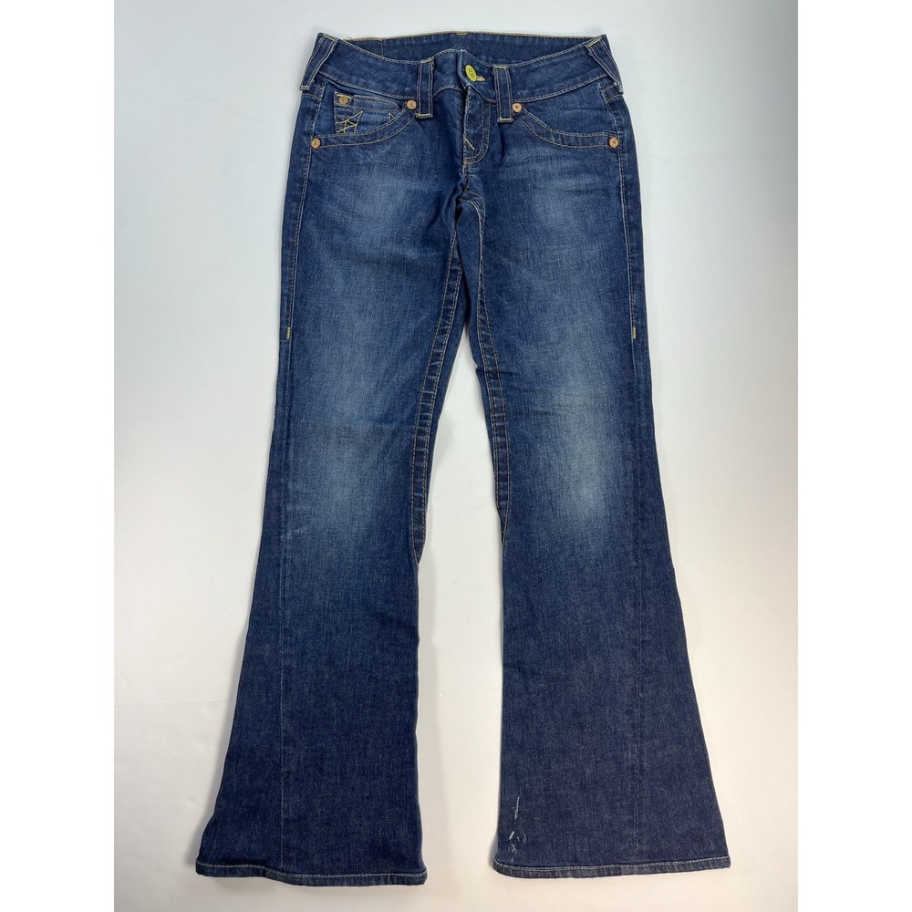 True Religion Jeans Women's Size 27 Twisted Flare Leg Flap Pocket Denim Low Rise